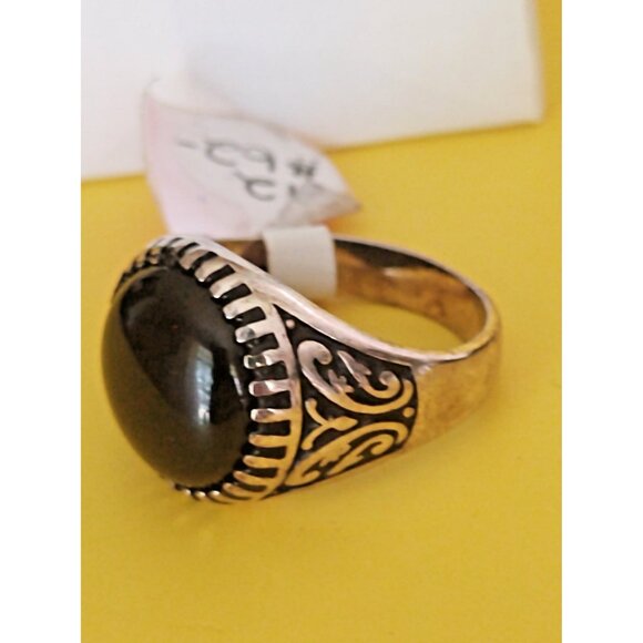 Large Black Onyx 925 Sterling Silver Ring - Size 12 - In Box - Picture 1 of 14